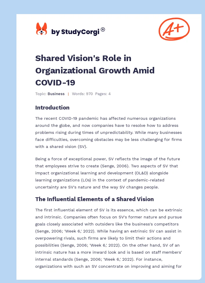 Shared Vision's Role in Organizational Growth Amid COVID-19. Page 1