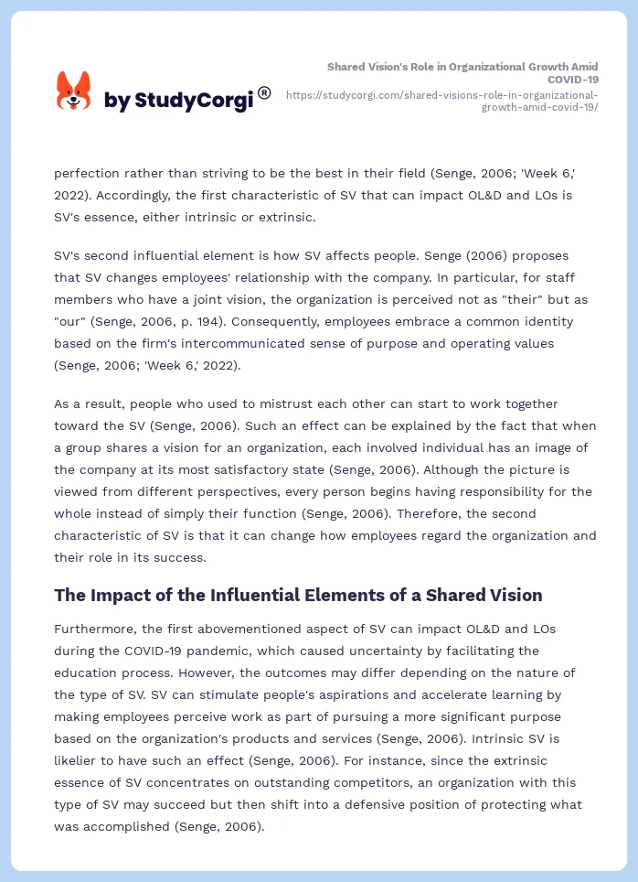 Shared Vision's Role in Organizational Growth Amid COVID-19. Page 2