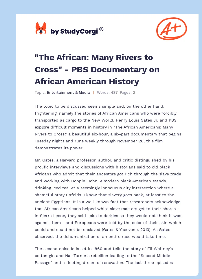 "The African: Many Rivers to Cross" - PBS Documentary on African American History. Page 1