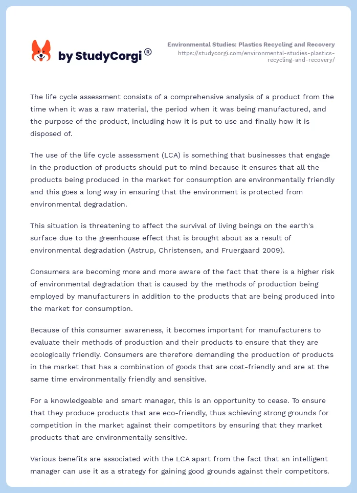 Environmental Studies: Plastics Recycling and Recovery. Page 2