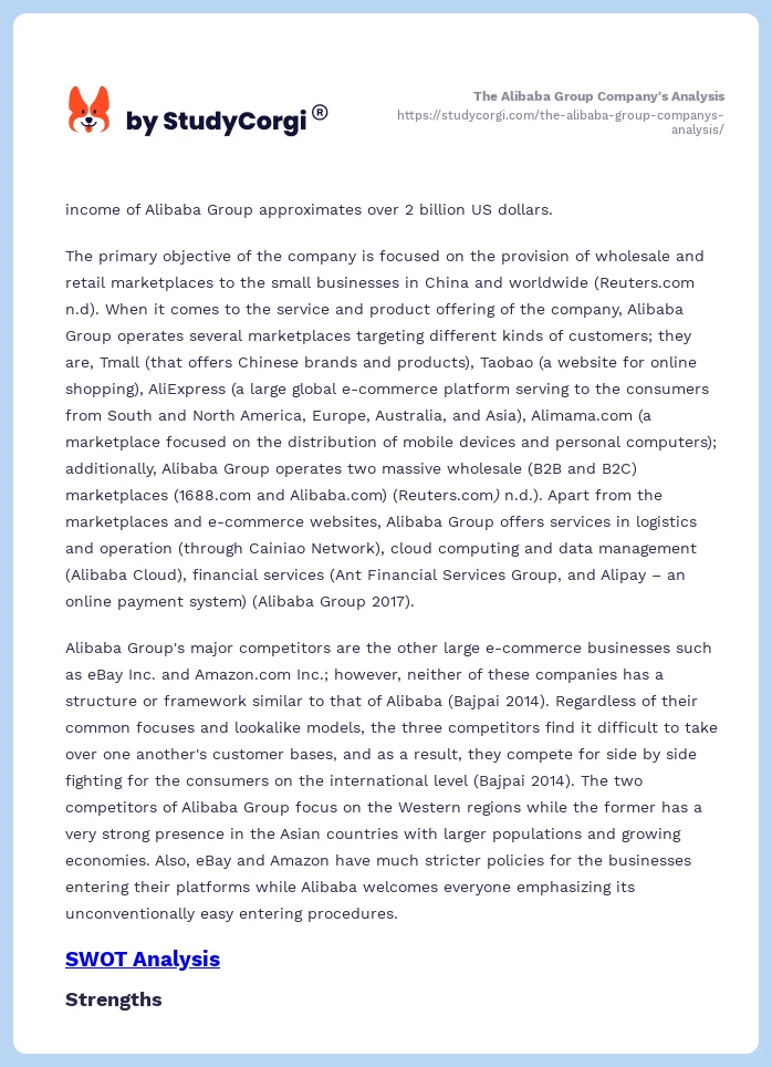 The Alibaba Group Company's Analysis. Page 2