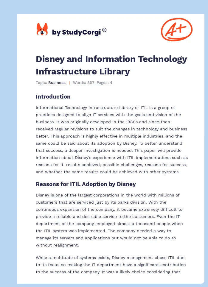 Disney and Information Technology Infrastructure Library. Page 1