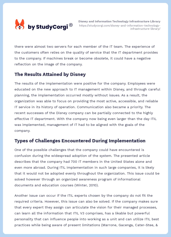 Disney and Information Technology Infrastructure Library. Page 2