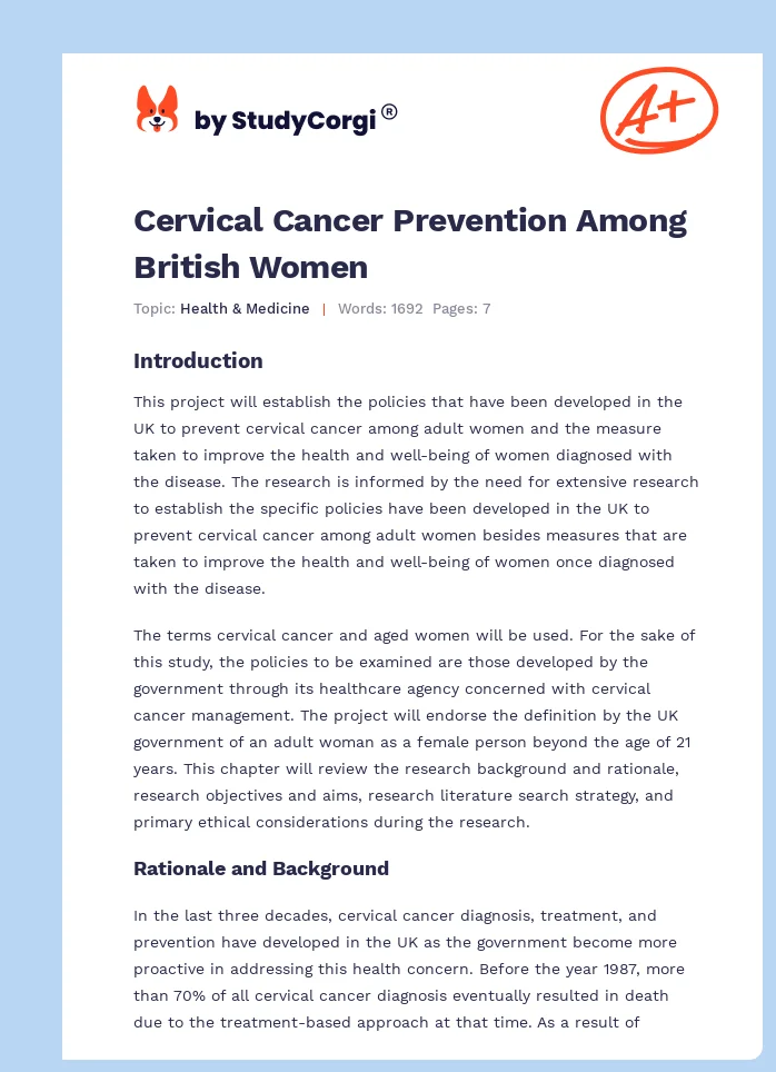 Cervical Cancer Prevention Among British Women. Page 1