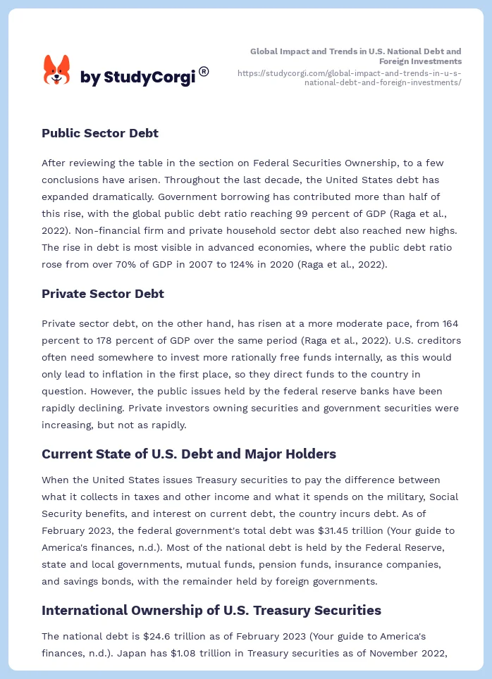 Global Impact and Trends in U.S. National Debt and Foreign Investments. Page 2