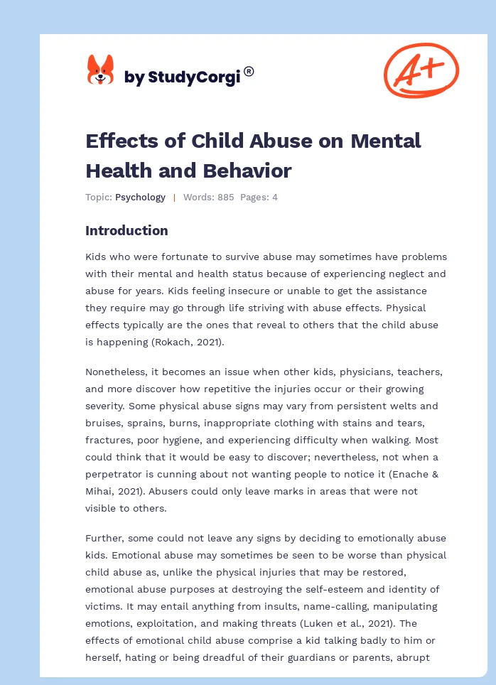 Effects of Child Abuse on Mental Health and Behavior. Page 1