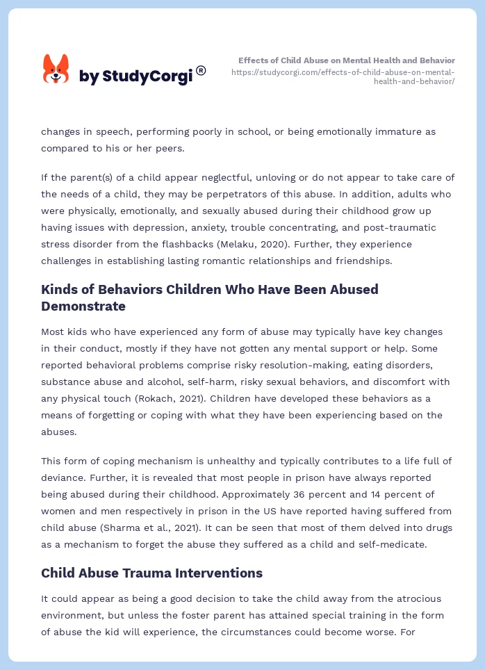 Effects of Child Abuse on Mental Health and Behavior. Page 2