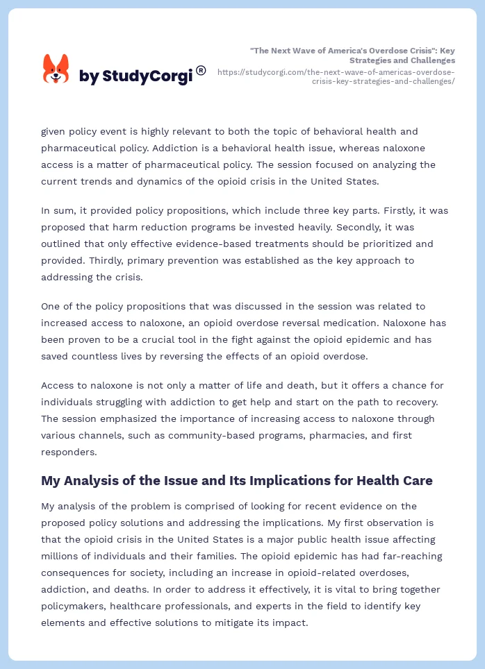 "The Next Wave of America's Overdose Crisis": Key Strategies and Challenges. Page 2