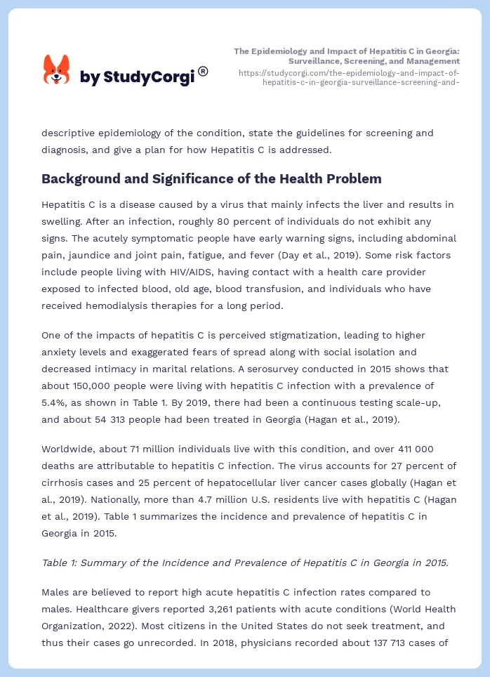 The Epidemiology and Impact of Hepatitis C in Georgia: Surveillance, Screening, and Management. Page 2