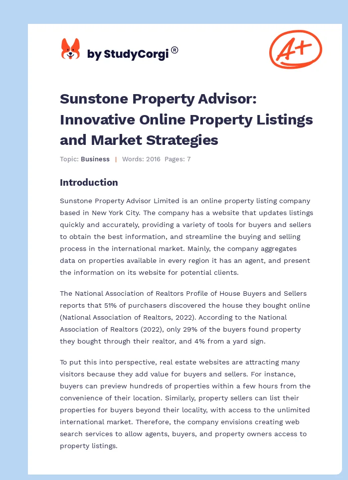 Sunstone Property Advisor: Innovative Online Property Listings and Market Strategies. Page 1