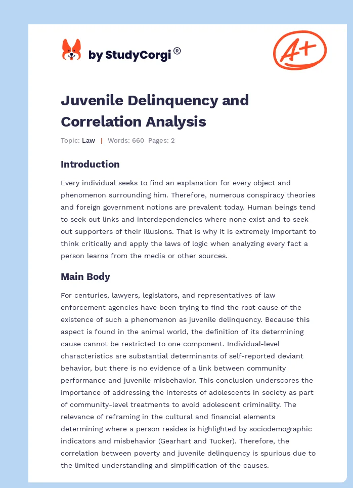 Juvenile Delinquency and Correlation Analysis. Page 1