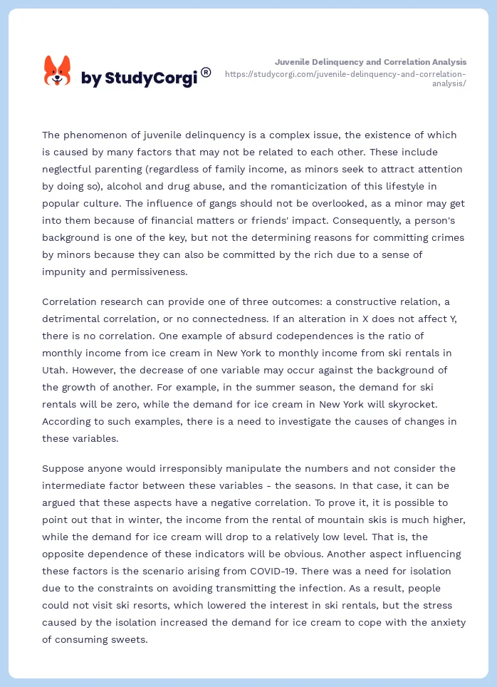 Juvenile Delinquency and Correlation Analysis. Page 2