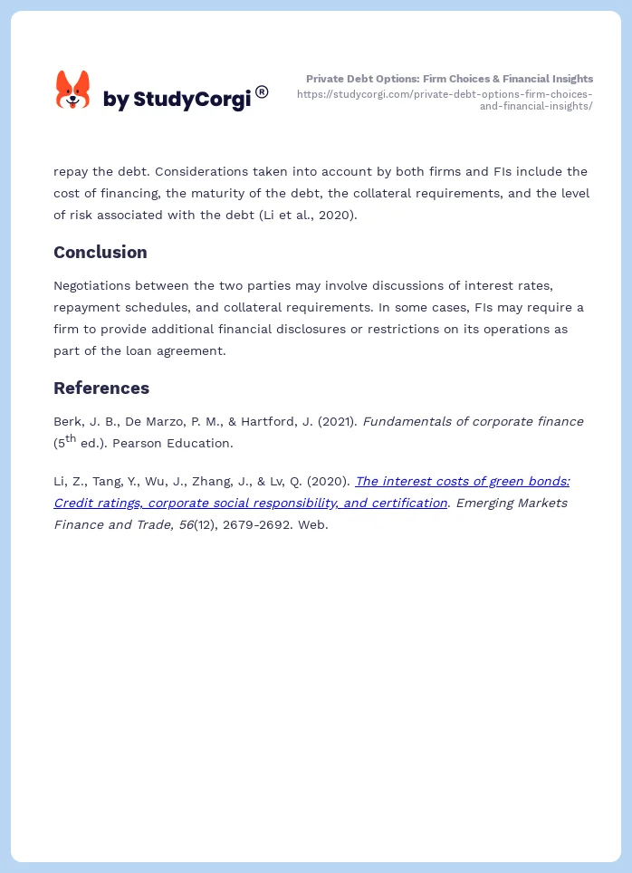 Private Debt Options: Firm Choices & Financial Insights. Page 2