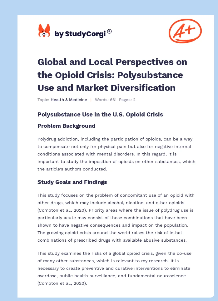 Global and Local Perspectives on the Opioid Crisis: Polysubstance Use and Market Diversification. Page 1