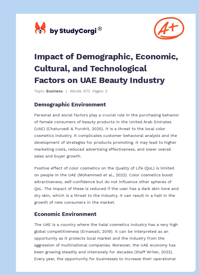 Impact of Demographic, Economic, Cultural, and Technological Factors on UAE Beauty Industry. Page 1