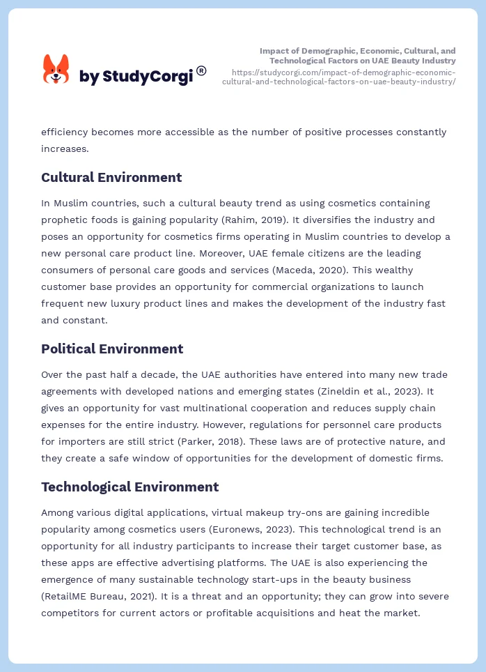 Impact of Demographic, Economic, Cultural, and Technological Factors on UAE Beauty Industry. Page 2