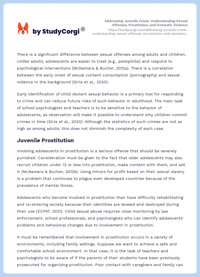 Addressing Juvenile Crime: Understanding Sexual Offenses, Prostitution, and Domestic Violence. Page 2