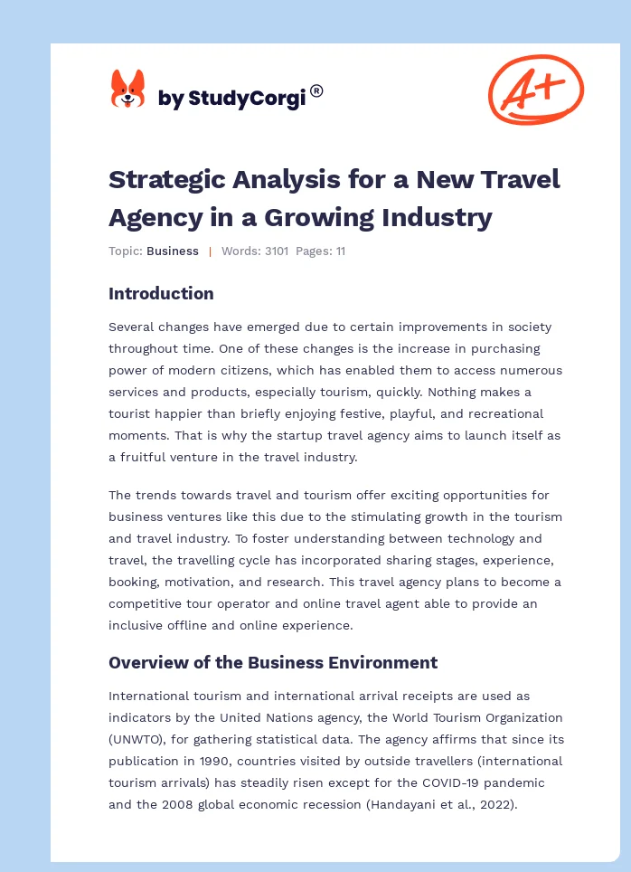 Strategic Analysis for a New Travel Agency in a Growing Industry. Page 1