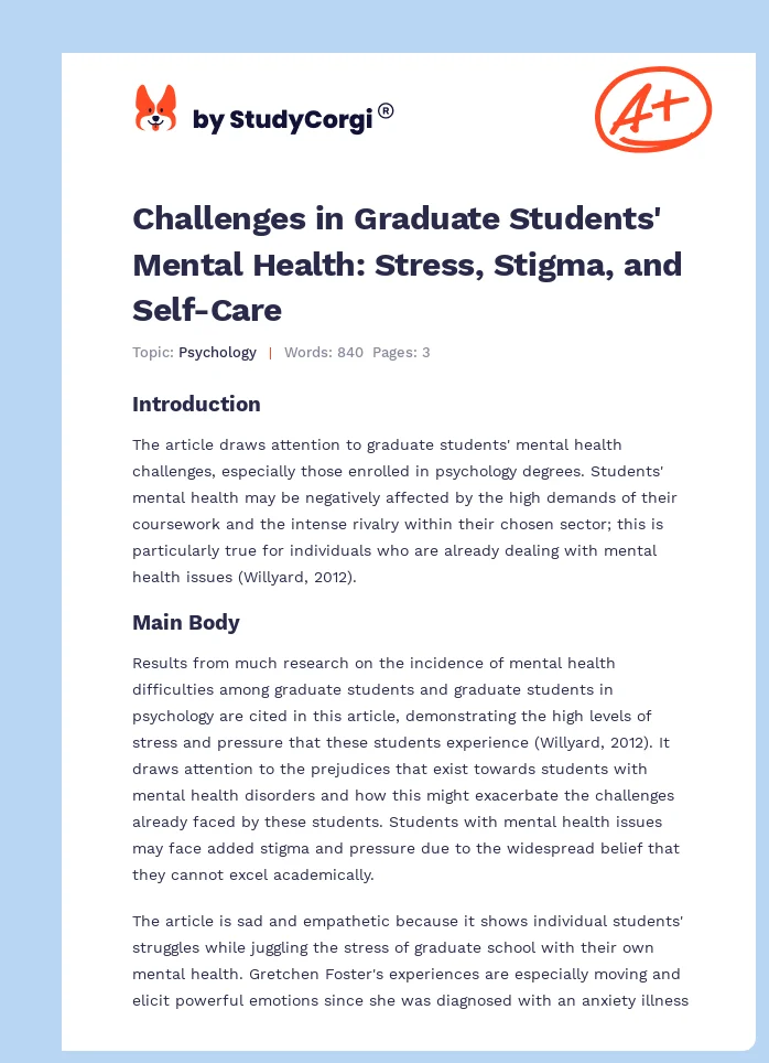 Challenges in Graduate Students' Mental Health: Stress, Stigma, and Self-Care. Page 1