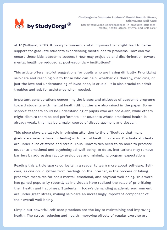 Challenges in Graduate Students' Mental Health: Stress, Stigma, and Self-Care. Page 2