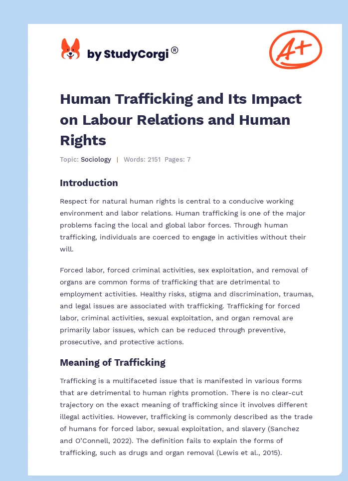 Human Trafficking and Its Impact on Labour Relations and Human Rights. Page 1