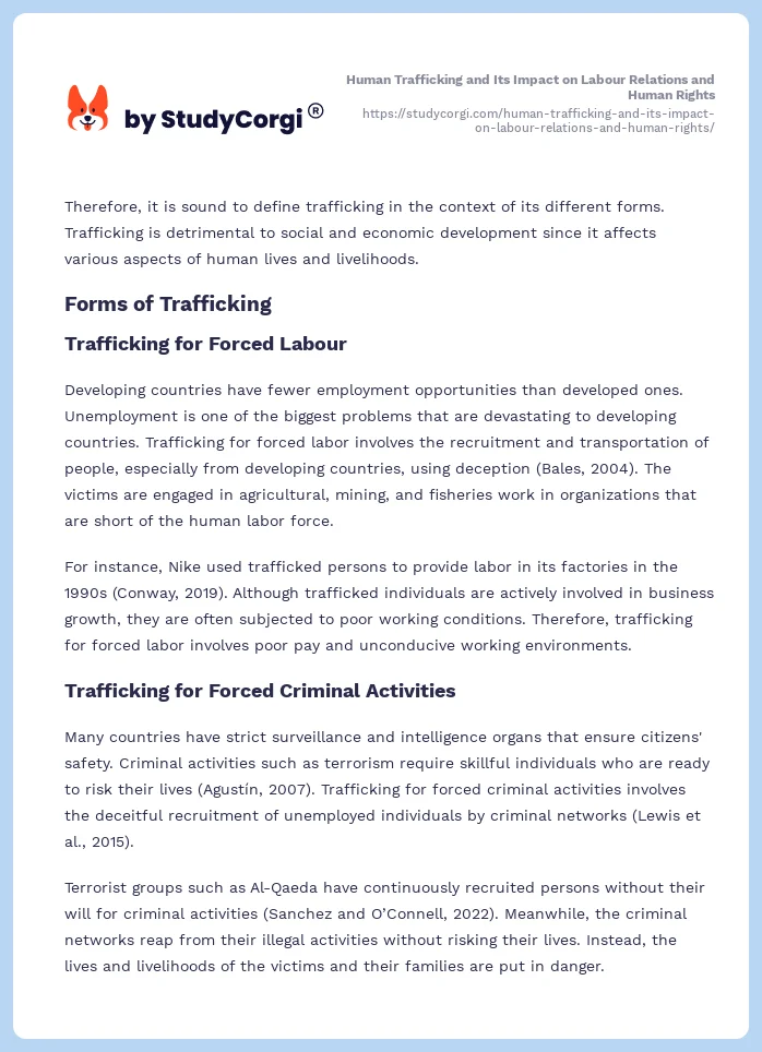 Human Trafficking and Its Impact on Labour Relations and Human Rights. Page 2