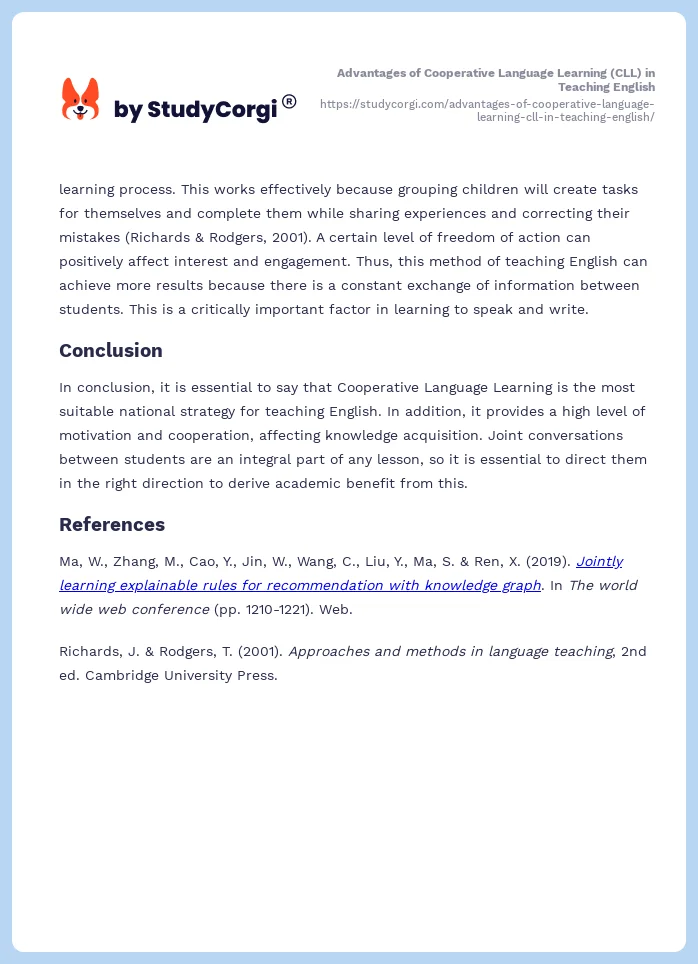 Advantages of Cooperative Language Learning (CLL) in Teaching English. Page 2