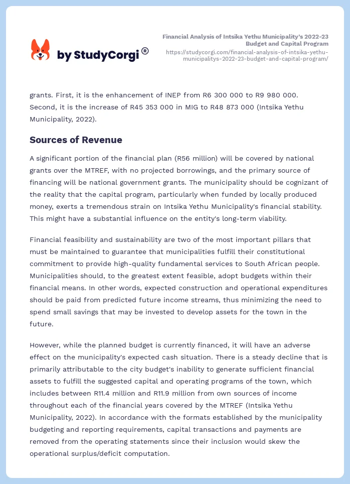 Financial Analysis of Intsika Yethu Municipality’s 2022-23 Budget and Capital Program. Page 2