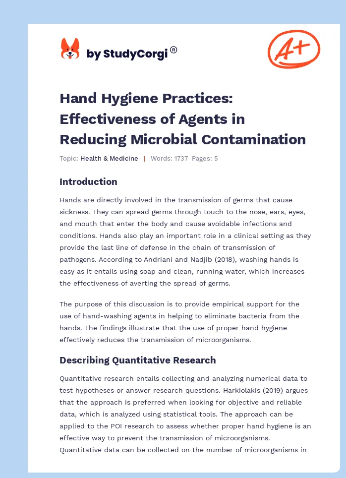 Hand Hygiene Practices: Effectiveness of Agents in Reducing Microbial Contamination. Page 1