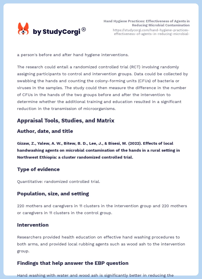 Hand Hygiene Practices: Effectiveness of Agents in Reducing Microbial Contamination. Page 2