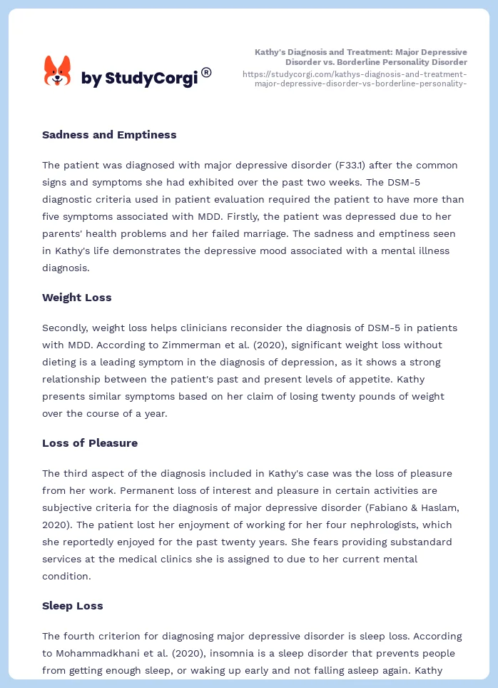 Kathy's Diagnosis and Treatment: Major Depressive Disorder vs. Borderline Personality Disorder. Page 2