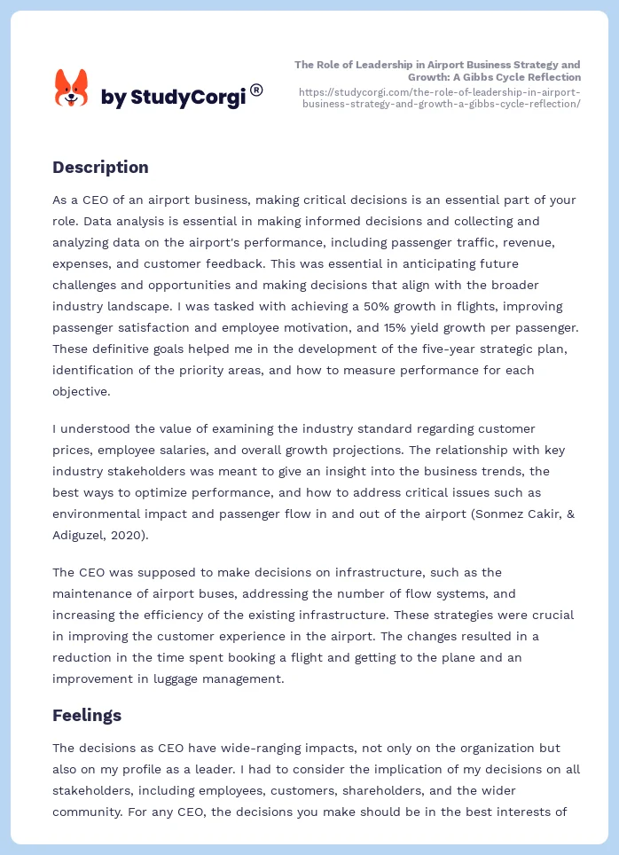 The Role of Leadership in Airport Business Strategy and Growth: A Gibbs Cycle Reflection. Page 2