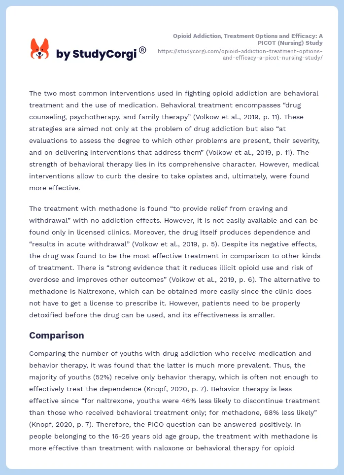 Opioid Addiction, Treatment Options and Efficacy: A PICOT (Nursing) Study. Page 2