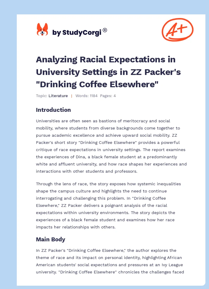 Analyzing Racial Expectations in University Settings in ZZ Packer's "Drinking Coffee Elsewhere". Page 1