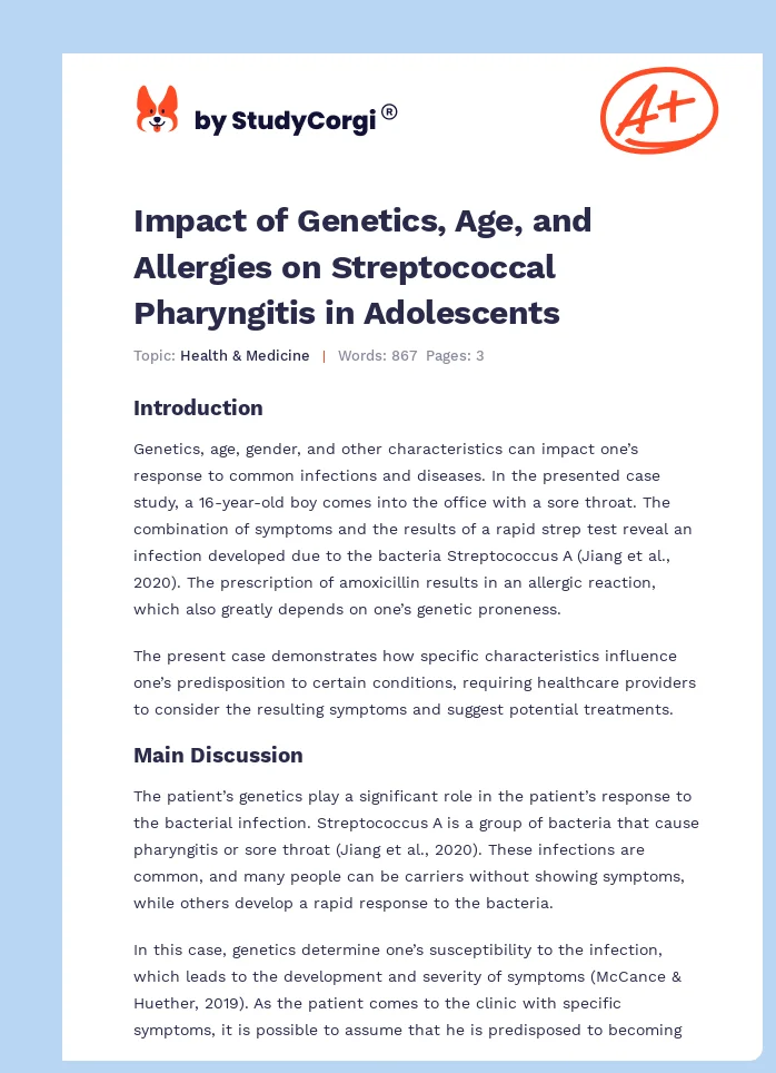 Impact of Genetics, Age, and Allergies on Streptococcal Pharyngitis in Adolescents. Page 1