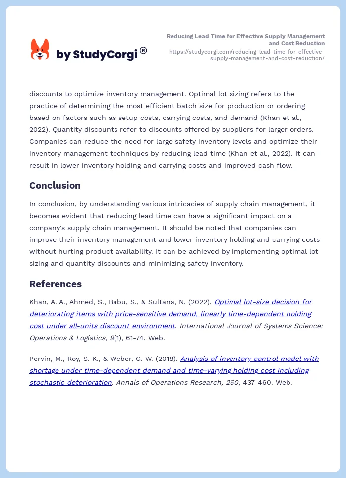 Reducing Lead Time for Effective Supply Management and Cost Reduction. Page 2