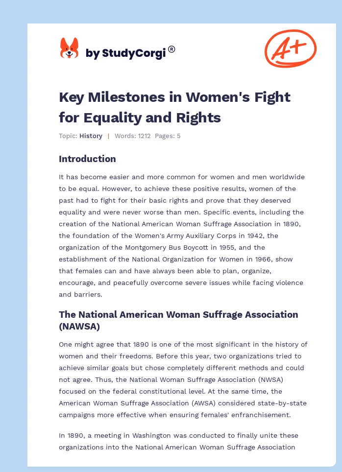 Key Milestones in Women's Fight for Equality and Rights. Page 1