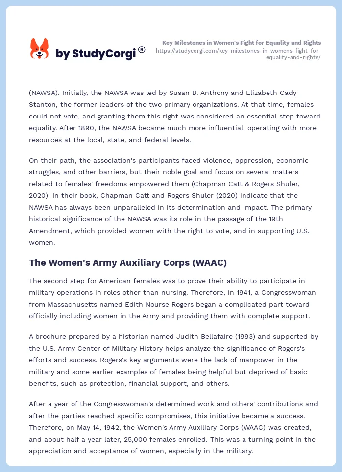 Key Milestones in Women's Fight for Equality and Rights. Page 2