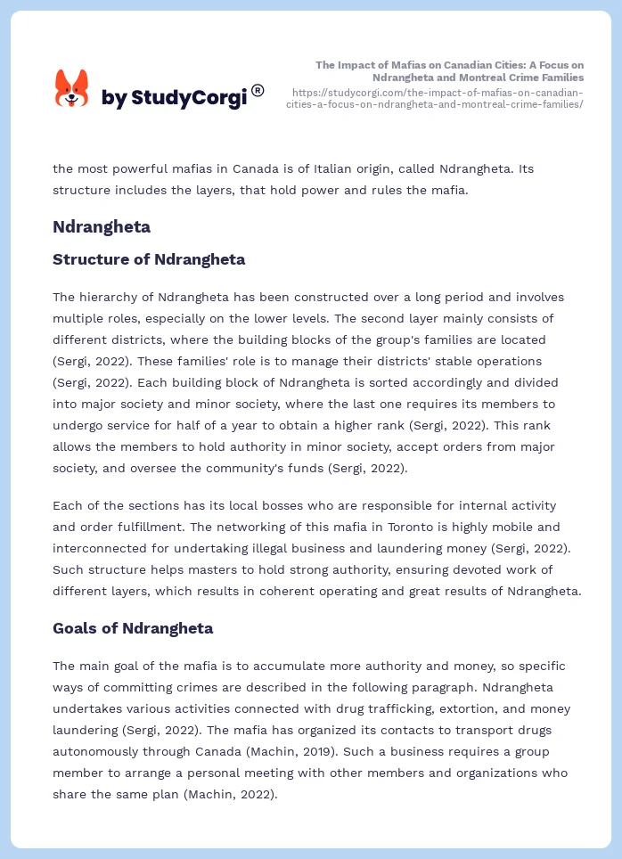 The Impact of Mafias on Canadian Cities: A Focus on Ndrangheta and Montreal Crime Families. Page 2