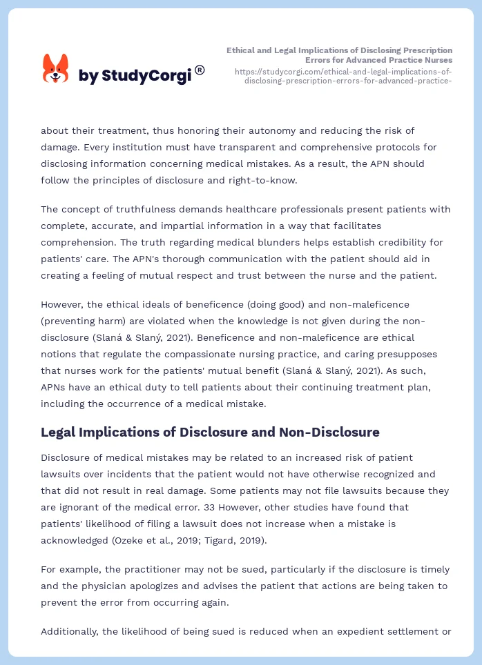 Ethical and Legal Implications of Disclosing Prescription Errors for Advanced Practice Nurses. Page 2