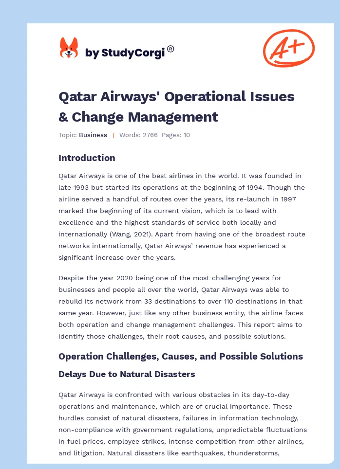 Qatar Airways' Operational Issues & Change Management. Page 1