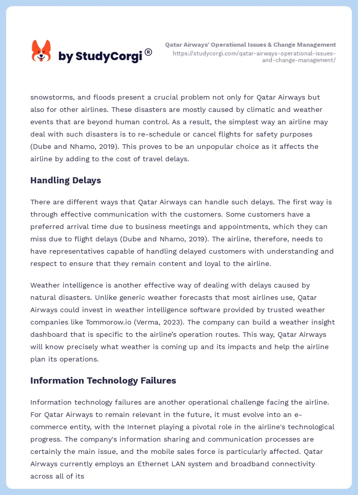 Qatar Airways' Operational Issues & Change Management. Page 2