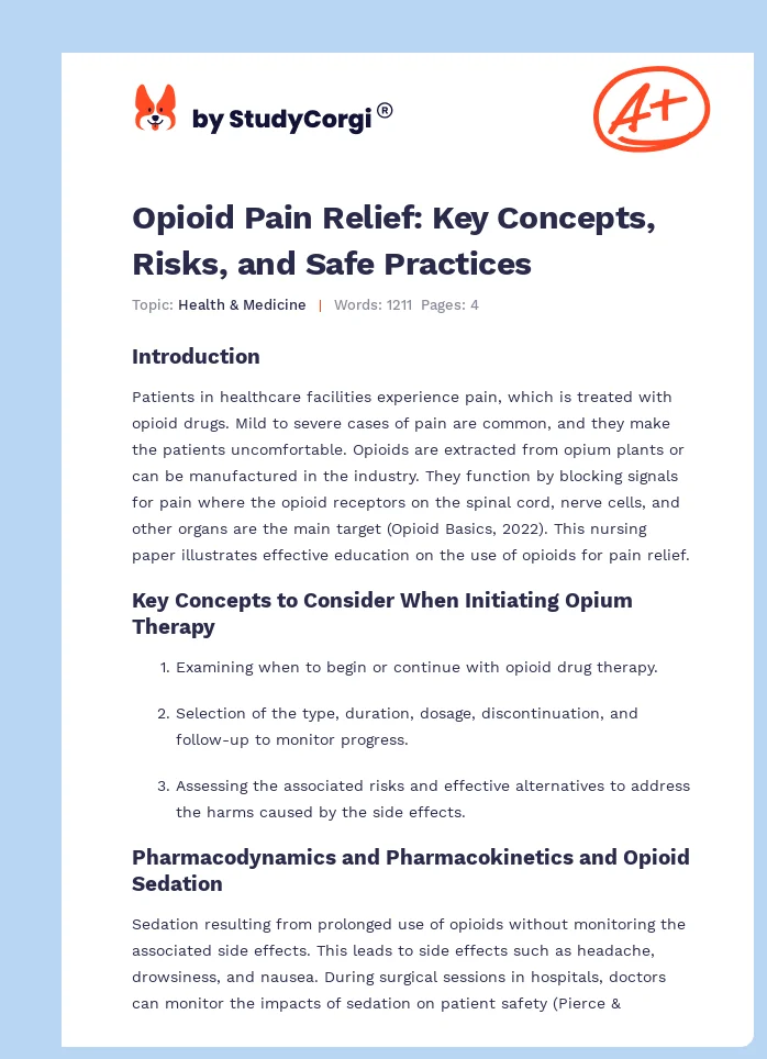 Opioid Pain Relief: Key Concepts, Risks, and Safe Practices. Page 1