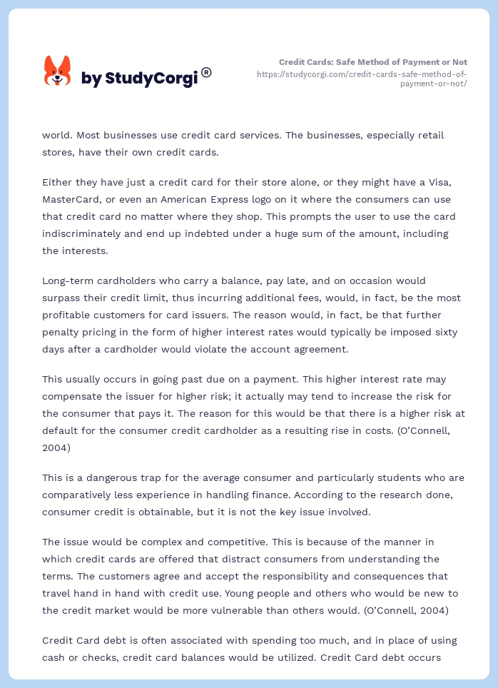 Credit Cards: Safe Method of Payment or Not. Page 2