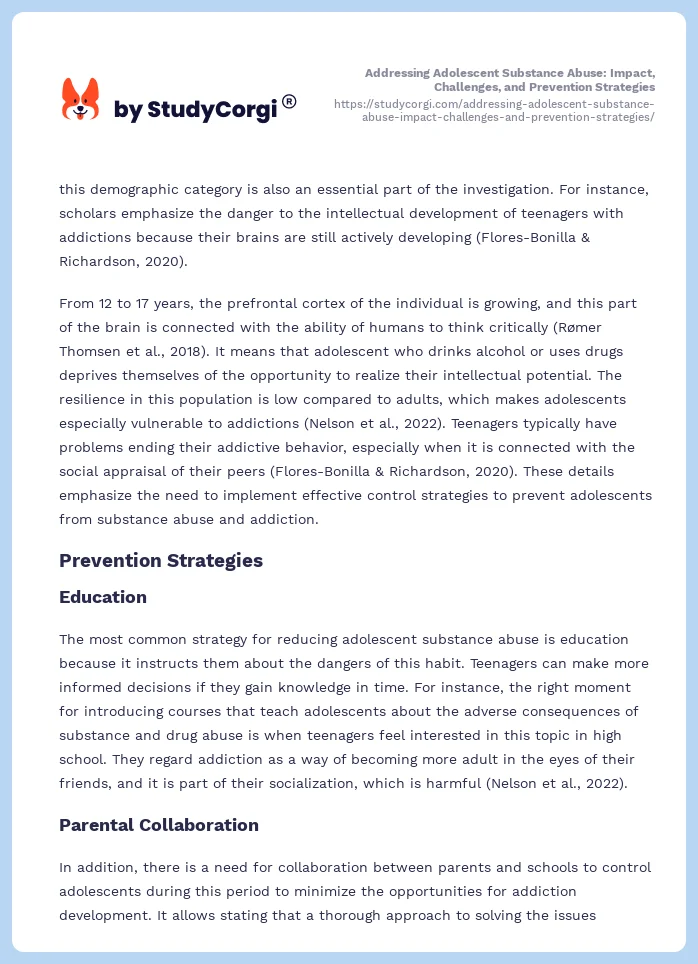 Addressing Adolescent Substance Abuse: Impact, Challenges, and Prevention Strategies. Page 2