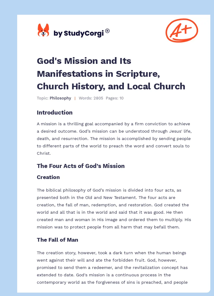 God's Mission and Its Manifestations in Scripture, Church History, and Local Church. Page 1