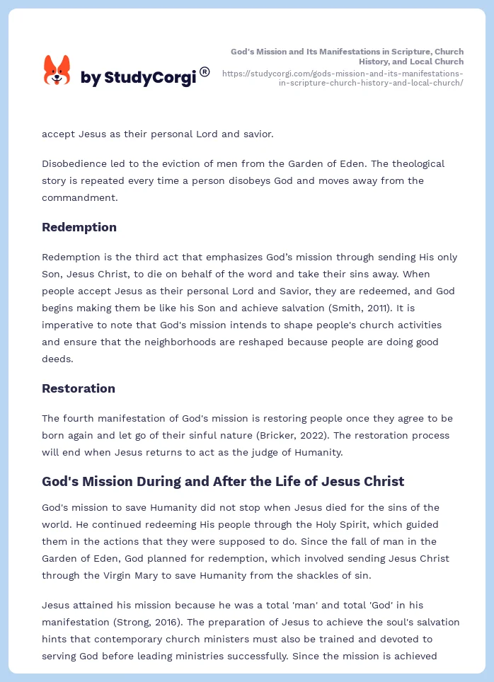 God's Mission and Its Manifestations in Scripture, Church History, and Local Church. Page 2