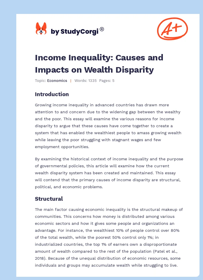 Income Inequality: Causes and Impacts on Wealth Disparity. Page 1