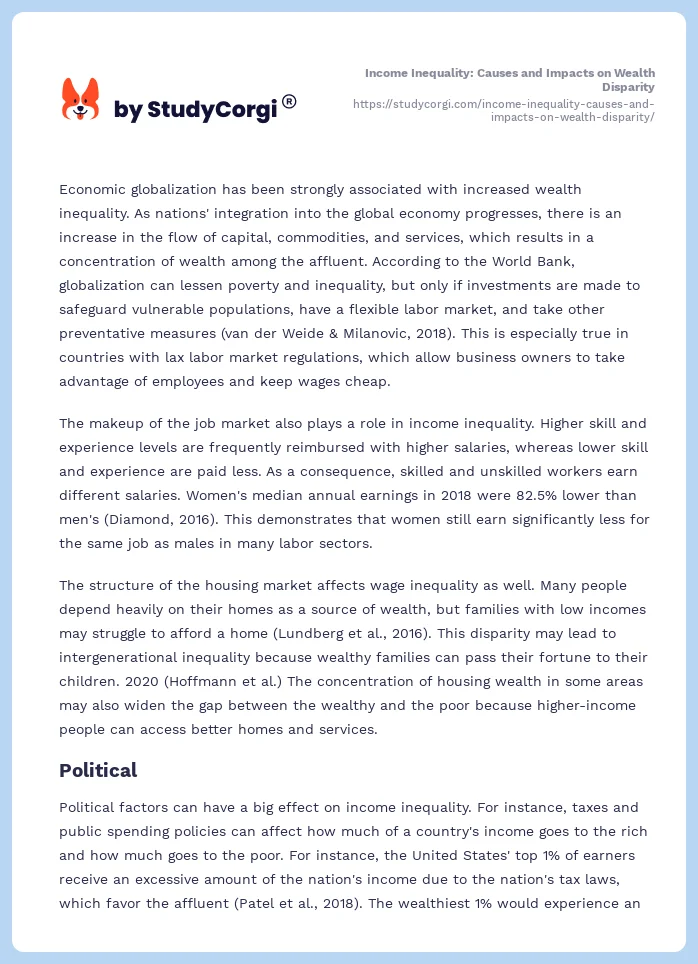 Income Inequality: Causes and Impacts on Wealth Disparity. Page 2