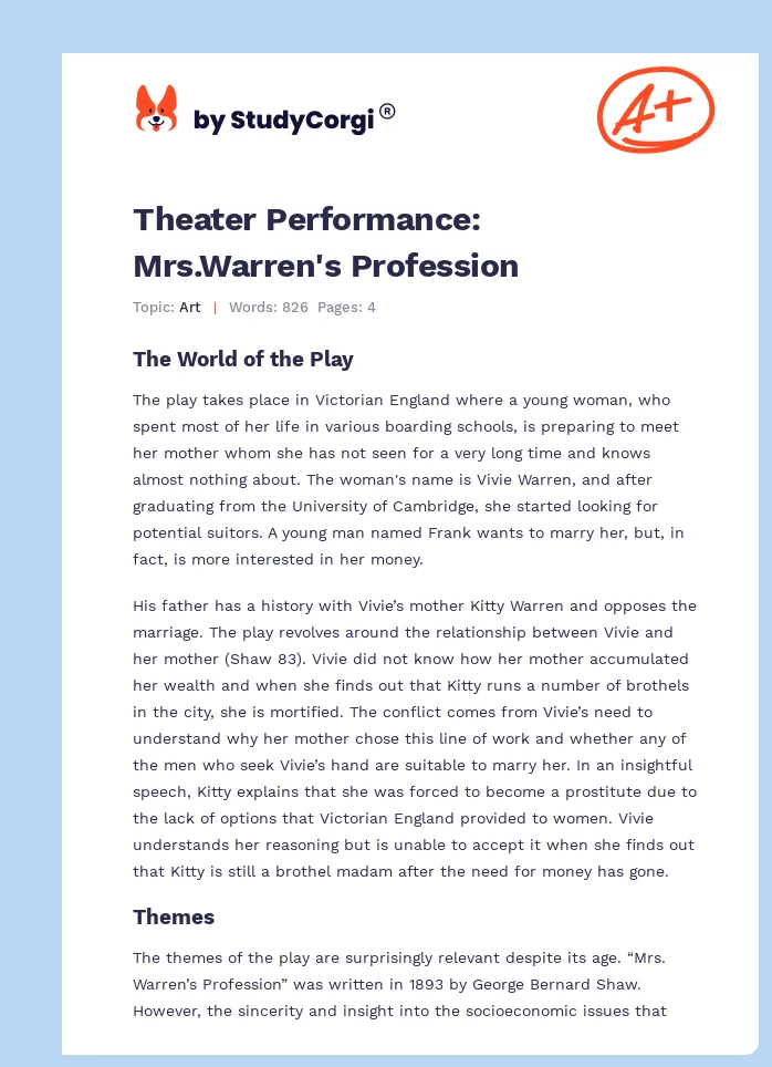 Theater Performance: Mrs.Warren's Profession. Page 1